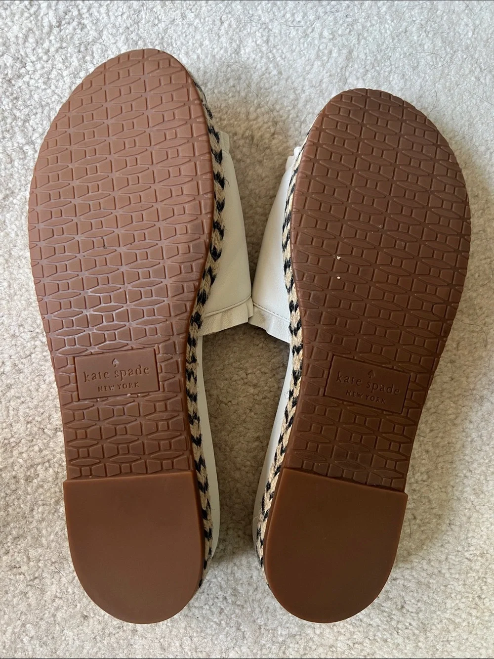 Kate Spade New York White Leather Ruffle Espadrille Slide Sandals 9.5